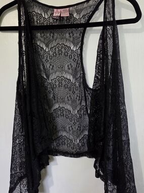 love on a hanger Black Lace Sheer Wrap Vest